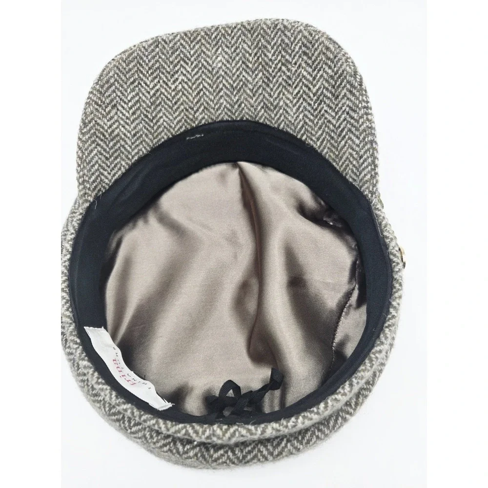 Trina Turk Womens Taylor Cap Tan Tweed Hat OS‎ Woven Twill Herringbone